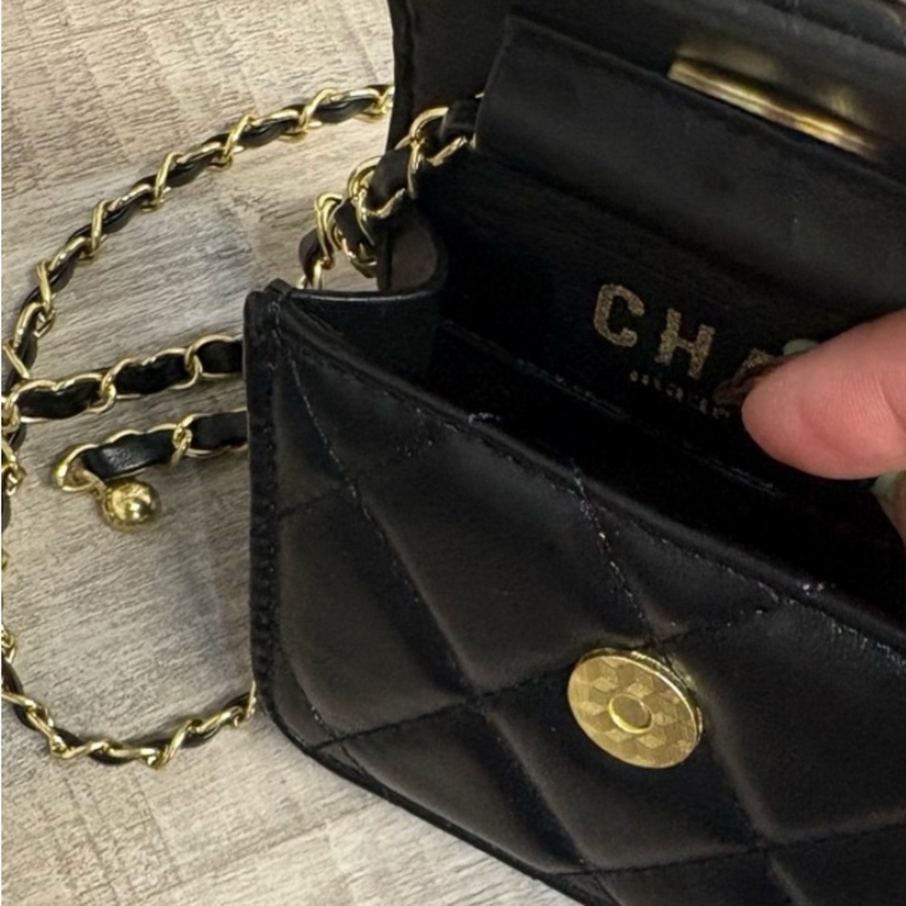 Lux Black Quilted Nano Mini Bag with Gold Chain - Picture 3 of 8